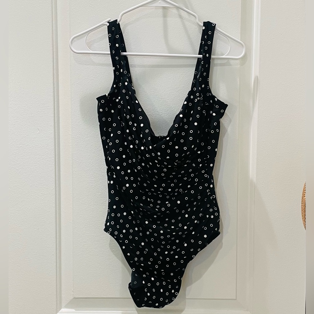 Miraclesuit Black One-Piece Swimsuit with White Dot Print - Picture 2 of 5